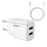 Laadija Joyroom L-2A123 2xUSB-A 12W + 1m MicroUSB (valge)